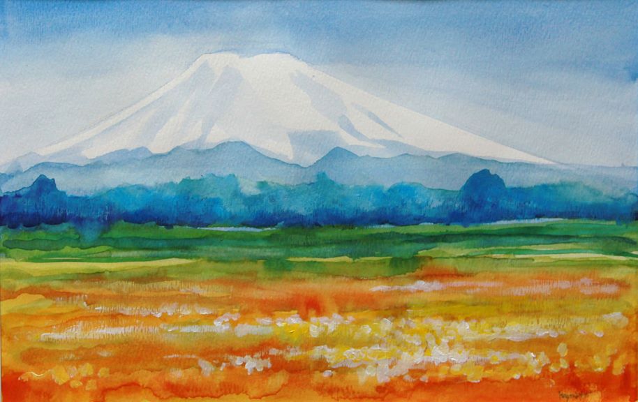 Fuji Spring_Watercolor and Acrylic_8x12_08Jul13